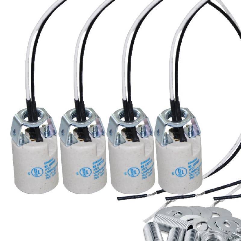 lot 62438 image: E12 Socket, Ceramic Candelabra Socket E12 Bulb Lamp Holder, Light Socket with Wire Lead for E12 Incandescent LED Light Bulb (4-Pack) - Retail $9