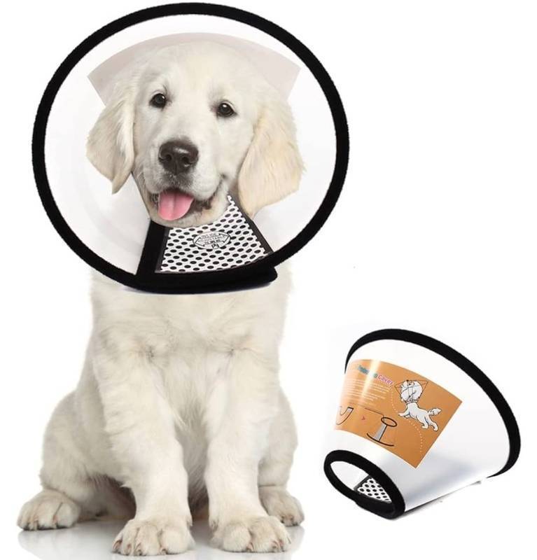 lot 72533 image: Plastic Pet Recovery Collars & Cones for Dogs and Cats After Surgery Adjustable Dog Neck Cone Surgical Elizabeth E-Collar Prevent Biting and Stop Licking Wound (L,12.9-14.9in) - Retail $13