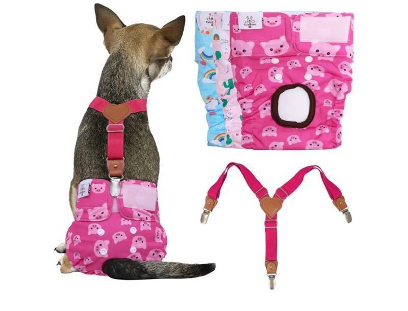 lot 37291 image: Dog Diapers Female 3 Pack Reusable Doggy Diapers for Small Medium Large Dog Period BDD05M (suspender not Included) - Retail $20