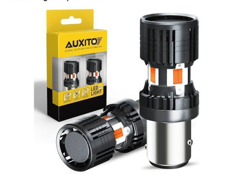 lot 37350 image: LED Bulbs Amber Yellow with Built-in Resistor 2057 2357 7528 BAY15D P215W Anti Hyper Flash Error Free Front Rear Turn Signal Lights Blinker Marker DRL Parking Lights, Pack of 2 - Retail $31