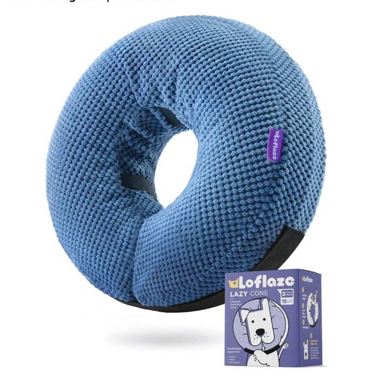 lot 37377 image: Inflatable Dog Cone Collar - Dog Neck Donut Cone Collar Alternative After Surgery - Soft Cone for Large Medium Small Dogs Cats - Alternative Recovery E Collar (Blue, XL) - Retail $24