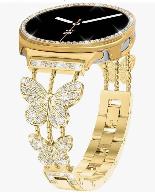 lot 37642 image: Bling Band with Case Compatible for Samsung Galaxy Watch 8 40mm 44mm, Women Diamond Butterfly Metal Bracelet Rhinestone Strap with Protector Case - Retail $19