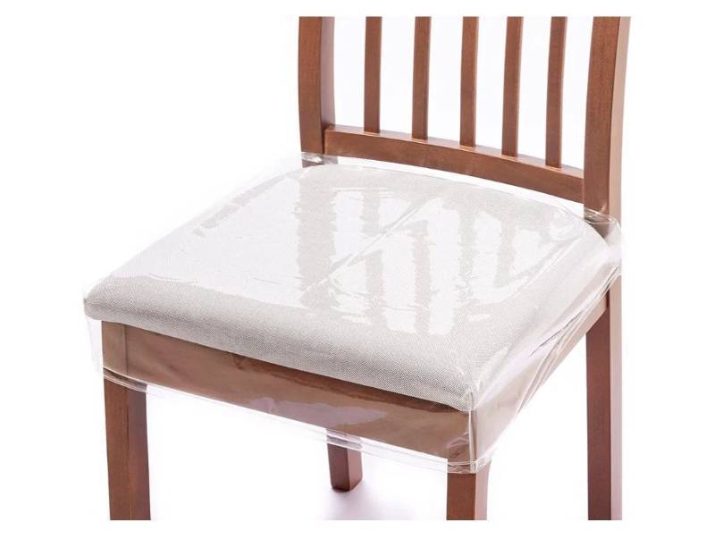 lot 37663 image: 3 Pack Plastic Dining Chair seat Coversslipcovers with Adjustable Belt Strap (20���� W x 17����D x 4����H) - Retail $21