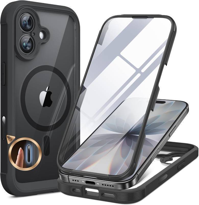 lot 37700 image: iPhone 17 Case 6.3, Full-Body Bumper Military Drop Protection Outdoor Phone case with Built-in Glass Screen &Camera Control, Easy Installation, No Gap, Compatible with MagSafe, Black - Retail $20