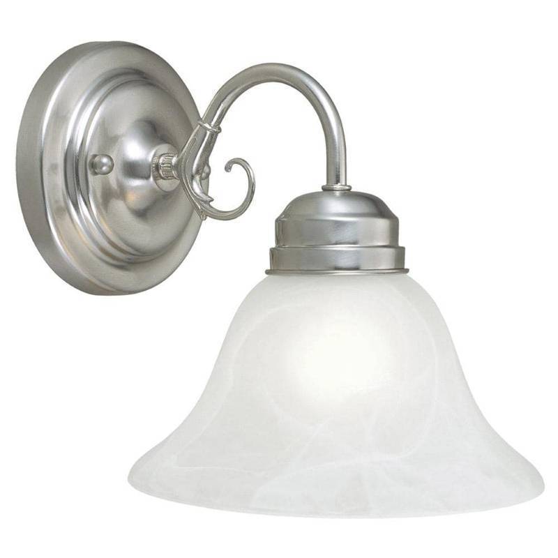 lot 46708 image: Traditional 1-Light Interior Dimmable Satin Nickel Wall Sconce with Alabaster Glass - Retail $78