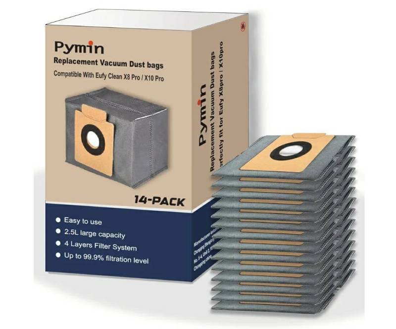 lot 46714 image: 14 Pack Replacement Dust Bag Compatible With Eufy Clean X10 Pro Omni & X8 Pro & X8 Pro SES Robot Vacuum Self-Empty Station,2.5L large capacity with 4-Layer Replacement Bags - Retail $16