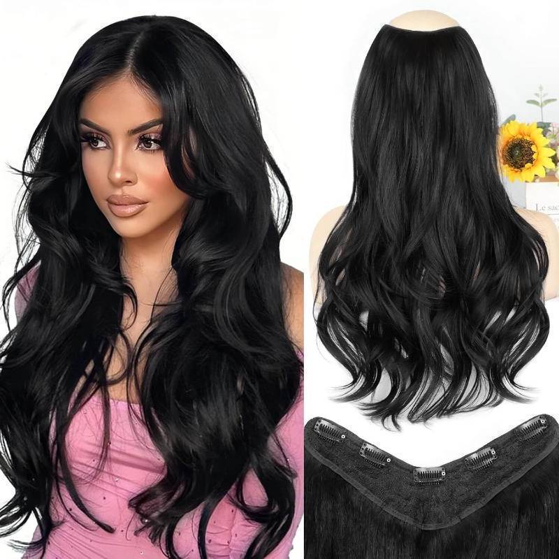 lot 16777 image: Clip in Hair Extensions, Black Long Wavy Hair Extensions for Women Clip Ins Soft Full Head Synthetic Hairpieces 20 Inch - Retail $19