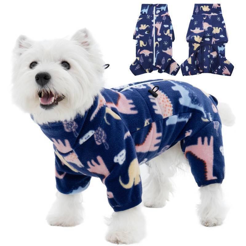 lot 36010 image: ROZKITCH Dog Pajamas Soft Fleece Pullover Pajamas, Pet Windproof Warm Cold Weather Jacket Vest with Reflective Zipper, Jumpsuit Apparel Outfit Clothes for Small Dog Dinosaur XS - Retail $31