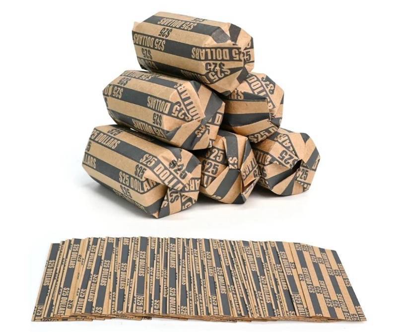 lot 46194 image: 105 Pcs Striped Flat Coin Wrappers Dollars Rolls Only, Black (105 Pcs - Dollars) - Retail $5