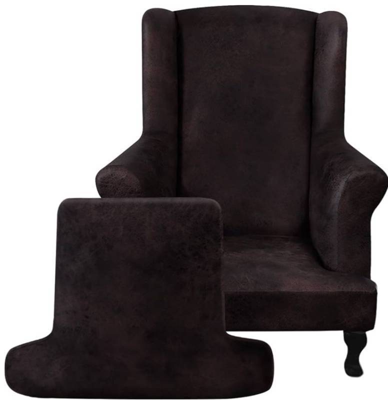 lot 46257 image: Leather Look Wingback Chair Covers, 2-Piece Wing Chair slipcover,Stretch Wing Back Armchair Slipcovers with Elastic Bottom, Soft Spandex Furniture Protector for Living Room (Chocolate) - Retail $39