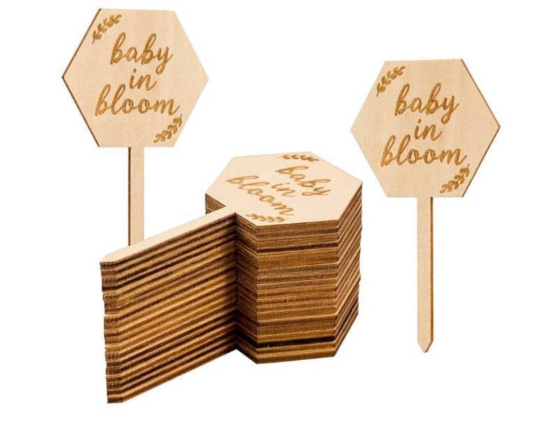 lot 46439 image: Baby in Bloom Succulent Tags Baby Shower Favors Gifts, PARBEE 30PCS Hexagon Plant Stakes Labels Gift Wooden Garden Stakes Succulent Plant Markers - Retail $9