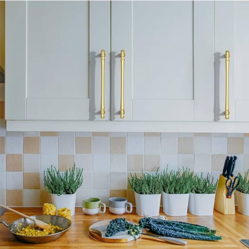 lot 46491 image: 6 Pack 9 Inch Brushed Gold Kitchen Cabinet Handles, Cabinet Pulls Kitchen Cabinet Hardware for Cupboard Drawer Pulls - Retail $50
