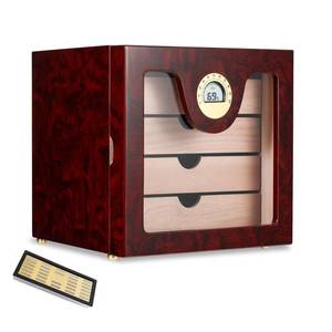 lot 46856 image: Cigar Humidor Cabinet for 50-100 Cigars with Humidifier and Hygrometer, Spanish Cedar Lined Trays and Dividers, Rosewood Finish, Gift for Men - Retail $29