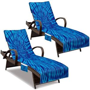 lot 46858 image: Lounge Chair Towel Cover, Beach Chair Cover (Pack of 2), Pool Lounge Chair Covers for Outdoor,Garden, Beach,Sun Lounger,Hotel Pool,Large Size and No Sliding, 85 X 30, Blue Tie Dye - Retail $31