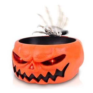 lot 46861 image: Animated Halloween Skull Bowl with Creepy Moving Skeleton Hand - Retail $26