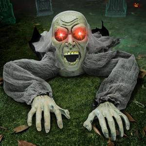 lot 46863 image: Zombie Halloween Decoration Outdoor Groundbreaker Scary Halloween Graveyard Decor with Sound and Flashing Eyes for Yard Garden, Outside Lawn Haunted House Prop - Retail $20
