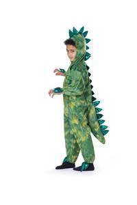 lot 46864 image: Dress Up America Kids T-Rex Costume Green Dinosaur Jumpsuit wHood & Tail Toddler & Youth Sizes for Halloween & Play - Retail $42