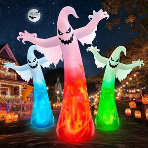 lot 46886 image: 11.8FT Giant Halloween Inflatables Ghost with 3-Colored Flame Rotation LED Lights, Huge Spooky Halloween Decoration Outdoor Large Halloween Blow Up Yard Decorations Tall Blow-ups for Lawn Party (1PCS) - Retail $60