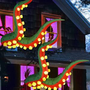 lot 46887 image: 2Pack Halloween Decorations 5.6FT Tall Inflatable Lighted Octopus Tentacle, Octopus Legs Build-in 33 LED, Animated Halloween Front Door Window Roof Prop, Outdoor Holiday Party Blow up Decor - Retail $39