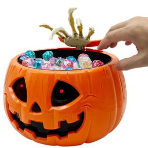 lot 46890 image: Animated Halloween Skull pumpkin Bowl��Hand Grabber Candy treat plastic Dish - Retail $30