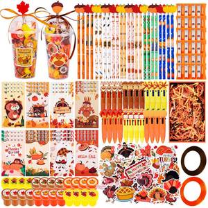 lot 46891 image: 247 Pcs Thanksgiving Party Favors Return Gifts for Party, Student Stationery Gifts from Teacher, Pencil Erasers Notebooks Stickers for Classroom Birthday Goodie Bags Rewards Prizes - Retail $39