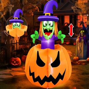 lot 46894 image: 5 Ft Halloween Inflatable Animated Witch On Pumpkin,Scary Blow Up Outdoor Decoration with Build-in LED for Halloween Party Indoor, Outdoor, Yard, Garden, Lawn - Retail $40