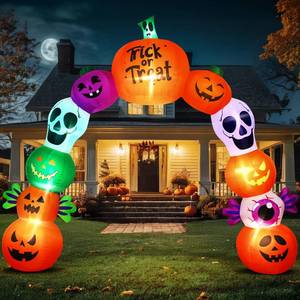 lot 46897 image: 10FT Halloween Inflatable Archway, Pumpkin Skeleton Yard Outdoor Decor - Retail $77