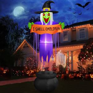 lot 46898 image: 12 FT Giant Halloween Inflatables Witch Decorations Outdoor, Scary Red Eyes Levitating Witch with Cauldron Blow Up Yard Decorations Build-in LED Lights for Holiday Party Halloween Decor - Retail $60
