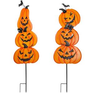 lot 46899 image: 2 Pack Halloween Yard Decoration Stakes, Trick or Treat Happy Halloween Yard Signs for Halloween Outdoor Decor - Retail $30