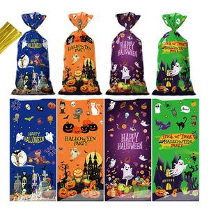 lot 46900 image: 50 Pieces Halloween Treat Bags Trick or Treat Cellophane Plastic Candy Goodie Favor Bags with 50 Pieces Twist Ties for Kids Halloween Party Supplies, Pattern 05 - Retail $4
