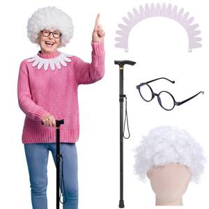 lot 46901 image: 4 Pcs Grandma Costume for Women, Old Lady Accessories for Halloween - Retail $23