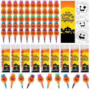 lot 46907 image: 24 Set Halloween Crayons Party Favors Bat Stackable Crayons with Drawable Cards Kids Halloween Party Gifts Prize Carnival Bulk Non Candy Treats NOT EXACT PRODUCT - Retail $15