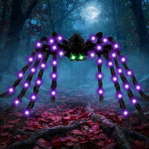lot 46908 image: 6.6Ft Halloween Light Up Giant Spider,Scary Large Hairy Spider with Green Lighted Eyes for Yard Lawn Halloween Outdoor Decorations,Indoor Party Decor,Black - Retail $20