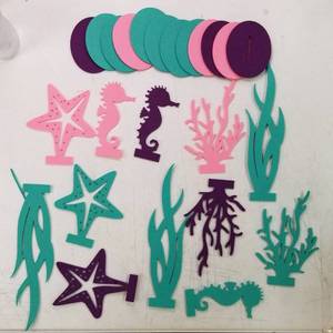 lot 46918 image: 12 Pack Mermaid Birthday Decorations Felt Table Centerpiece DIY Under The Sea Party Decoration Seahorse Starfish Seaweed Coral Decoration for Ocean Theme Birthday Party Supplies - Retail $8