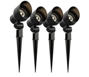 lot 46919 image: Malibu Low Voltage Landscape Spotlights 20W Halogen Spot Lights 12V AC Outdoor Black Landscape Lighting Kit with Spike Stakes and Connectors 145 Lumen 2800K Warm White - Retail $60