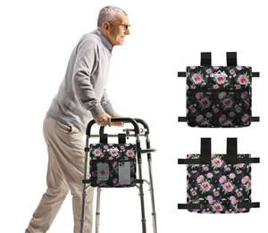 lot 46924 image: Walker Side Bag, Multi Pocket Storage Pouch for Folding Walker, Water Resistant Lightweight Hand Free Carrier Tote, Universal Size Seniors Caddy Attachment. - Retail $20