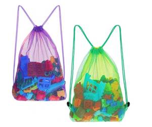 lot 46927 image: Beach Toy Bag, 2pcs Mesh Travel Drawstring Sand Toy Bags, Shell Collecting Bag for Beach Toys, Beach Vacation Essentials Toys Storage Seashell Bags - Retail $8