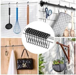 lot 46933 image: 12 PCS Shower Curtain Hooks, Practical Black Shower Curtain Hooks - Retail $7