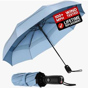 lot 46938 image: Windproof Travel Umbrella - Compact & Withstands Winds up to 100MPH, Strongest Premium Auto Folding Umbrella for Rain and Sun - Durable, Light & Portable - Retail $40