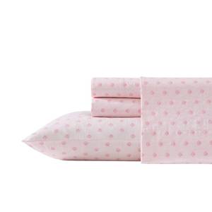lot 46940 image: Laura Ashley �� Twin Size Sheet Set, Soft & Lightweight Cotton Percale Bedding with Matching Pillowcase, Deep Pocket, Coastal Room Decor, College Dorm Room Essentials (Scallop Dollop Pink) - Retail $43