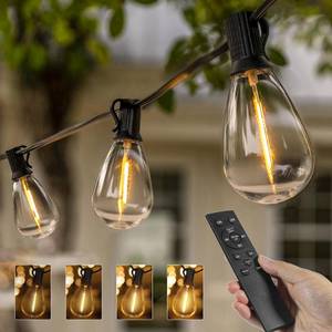 lot 46941 image: Outdoor String Lights with Remote, 30 FT 3 Modes Dimmable Timers Waterproof Connectable Patio Lights, 151 LED Spare Bulb Dusk to Dawn Hanging Light for Indoor Porch Balcony Cafe - Retail $24