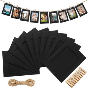 lot 46944 image: 100 Pcs Paper Photo Frames 4x6 Black Picture Frame with 100 Clip 10 String Kit DIY Hanging Cardboard Photo Holder Graduation Back to School Wall Decor Wedding Home - Retail $25