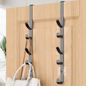 lot 46948 image: Over The Door Hooks, Metal Door Hooks for Hanging, Over The Door Purse Organizer for Door Coat Hanger, Back of Shower for Hanging Towel Rack Clothes, Hat, Bathroom, Closet (Black-2Packs) - Retail $10