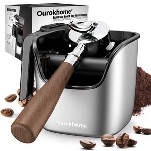 lot 46961 image: Espresso Knock Box with Lid, Compact Coffee Grounds Container for Home Coffee Bar, Removable Knock Bar, 304 Stainless Steel Exterior, Non-Slip Base & Handle, Easy Clean - Retail $29
