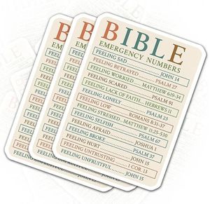 lot 46967 image: Bible Emergency Numbers Sticker Christian Inspirational Decals Decorate Books Laptop Phone Water Bottles Tumbler Waterproof Vinyl Stickers 2,5 x 3 inches. - Retail $7