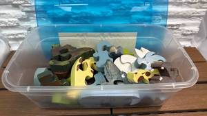lot 11 image: Wooden Animal Puzzle Lot - Giraffe Elephant Dinosaur Multi-Color