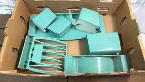 lot 27 image: Vintage Mid-Century Remembrance Plastic BreakfastKitchen Table Set by Brown & Bigelow ( Napkin Holder)