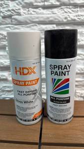lot 78 image: HDX Spray Paint 10 oz Fast Drying All Purpose Gloss White and Gloss Black Lot of 2