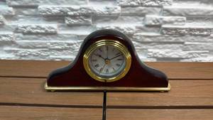 lot 80 image: Mantel Clock with Roman Numeral Dial and Brass Accents