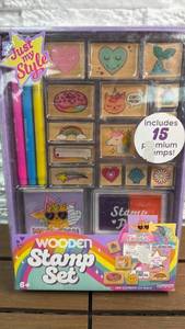 lot 126 image: Just my Style Wooden Stamp Set 15 Premium Stamps with Markers